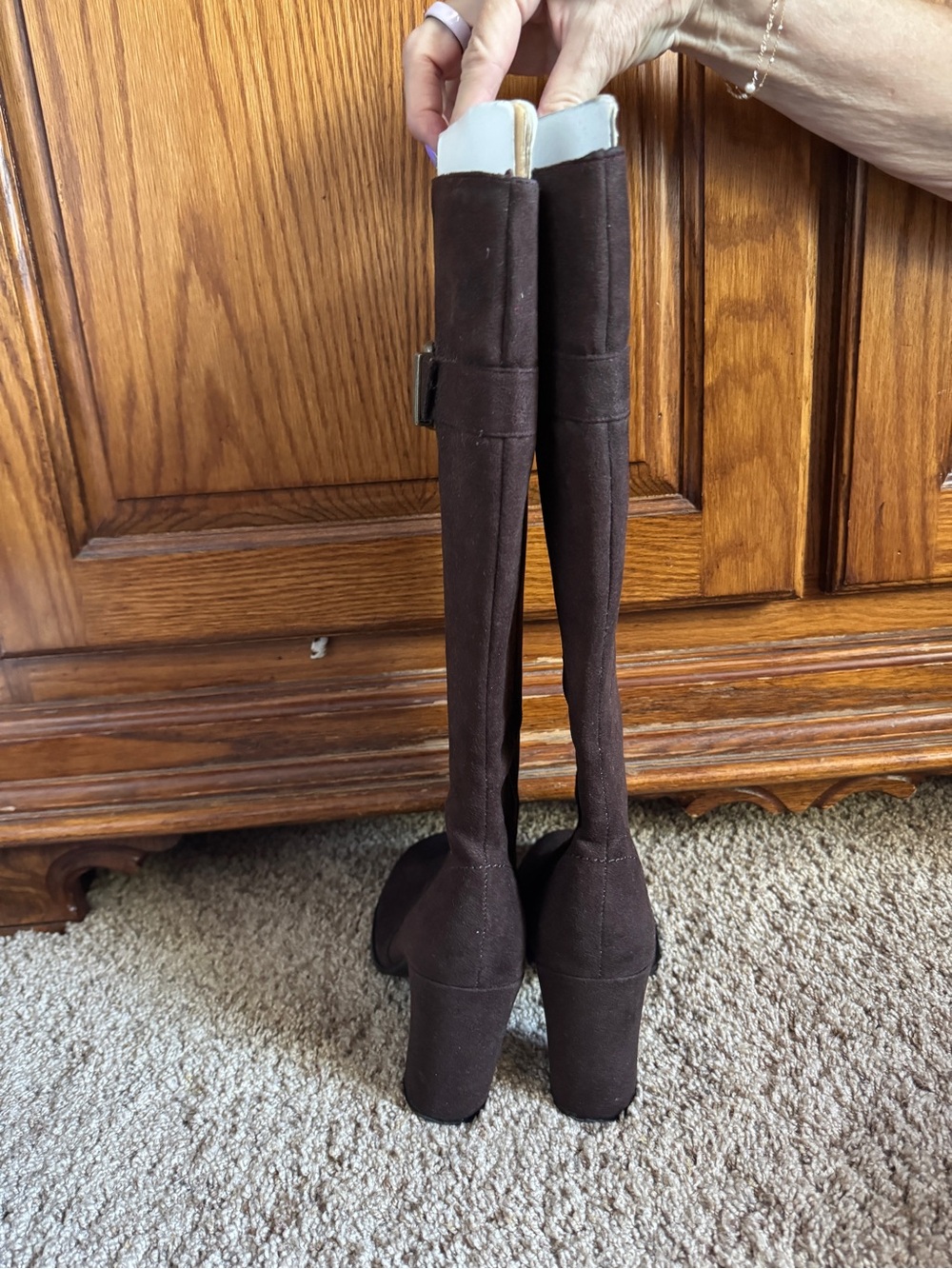 Rampage Dark Brown Knee-High Suede Block Heel Boots